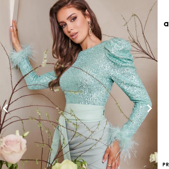 Lavish Alice Sequin Feather Trim Midi - Picture 2 of 15